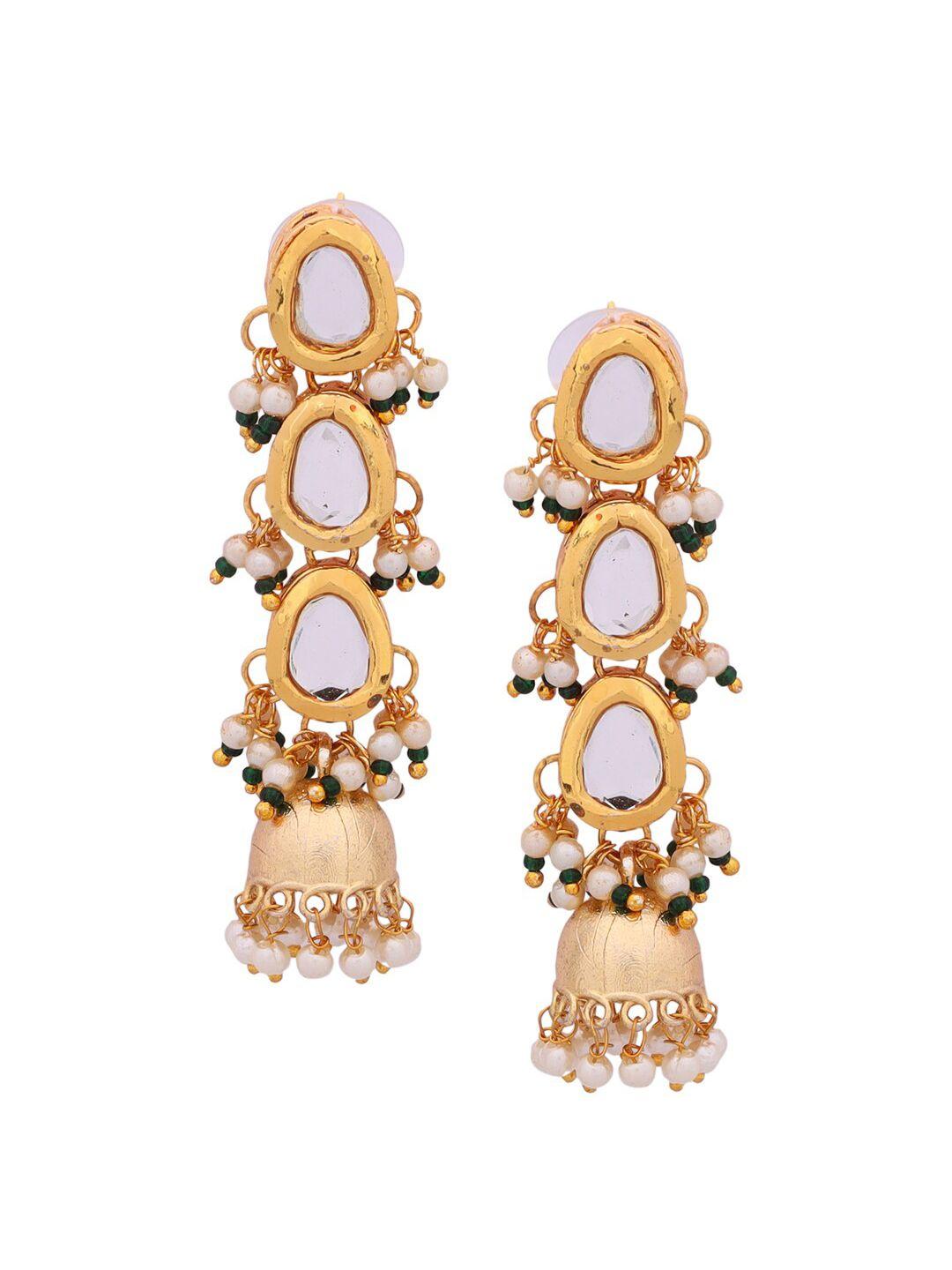 shoshaa gold-toned & white contemporary drop earrings