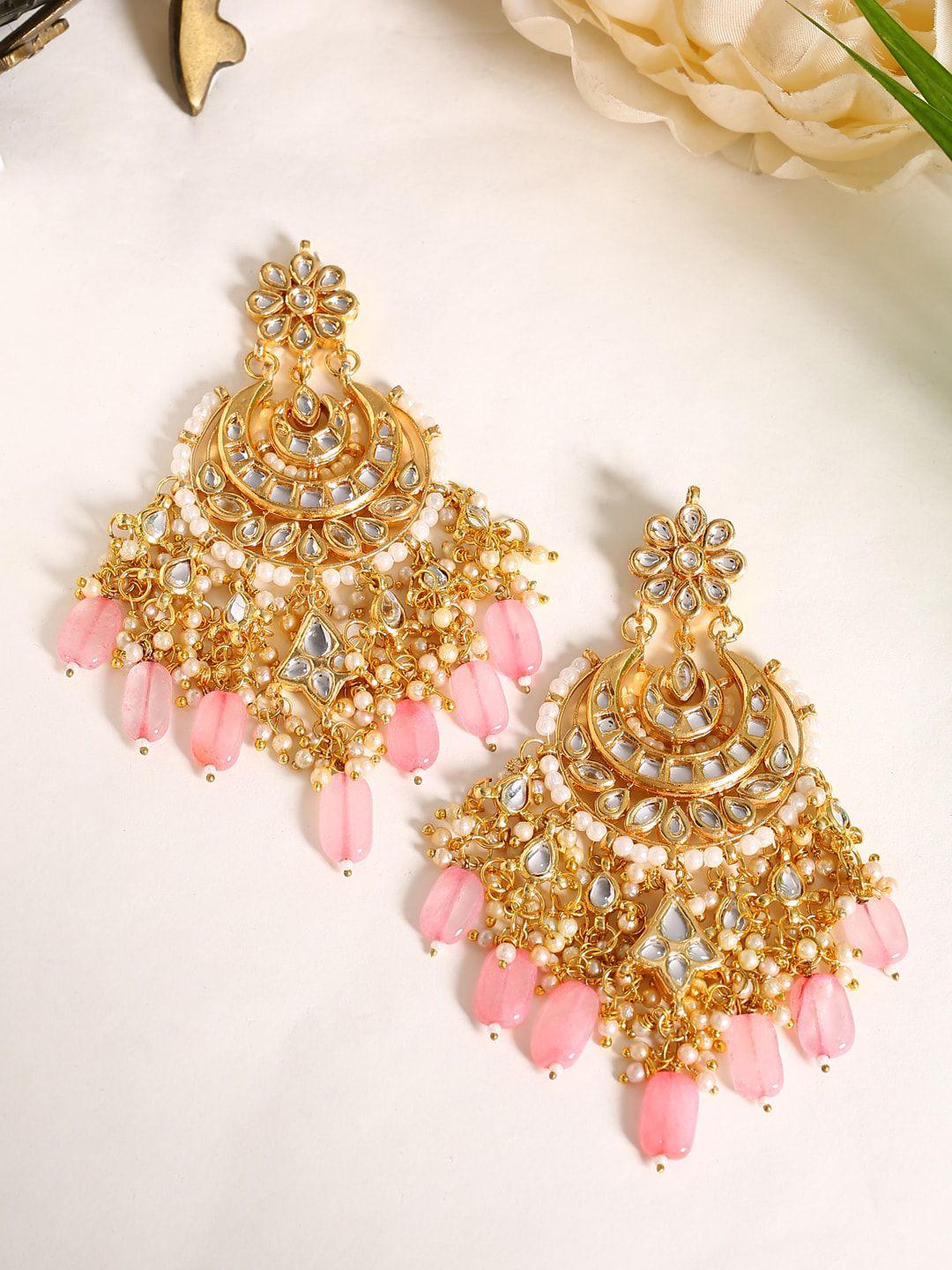 shoshaa pink & gold-plated kundan handcrafted classic chandbalis