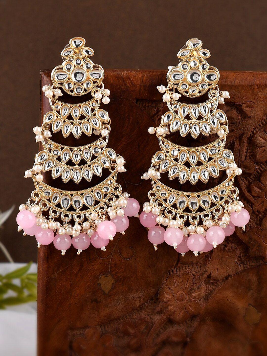 shoshaa pink contemporary  kundan  chandbalis earrings