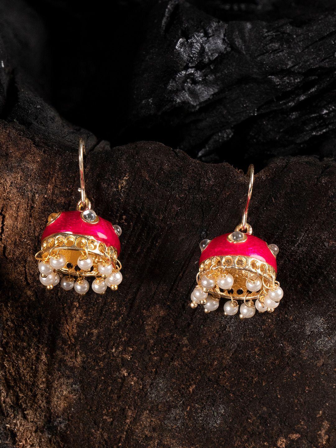 shoshaa pink gold plated handcrafted dome shaped jhumkas