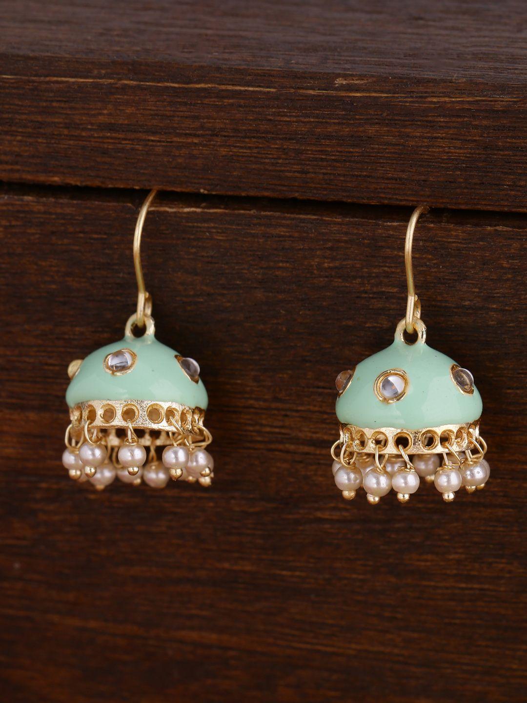 shoshaa sea green & gold-plated enamelled dome shaped jhumkas