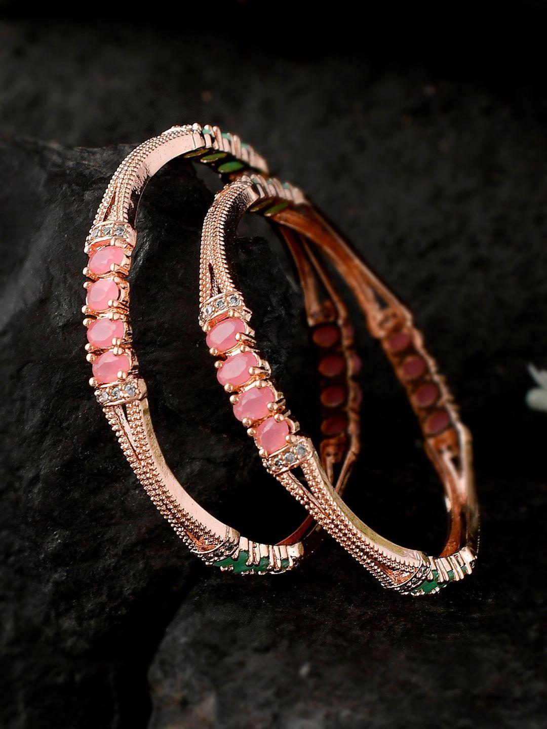 shoshaa set of 2 rose gold-plated stone-studded bangles