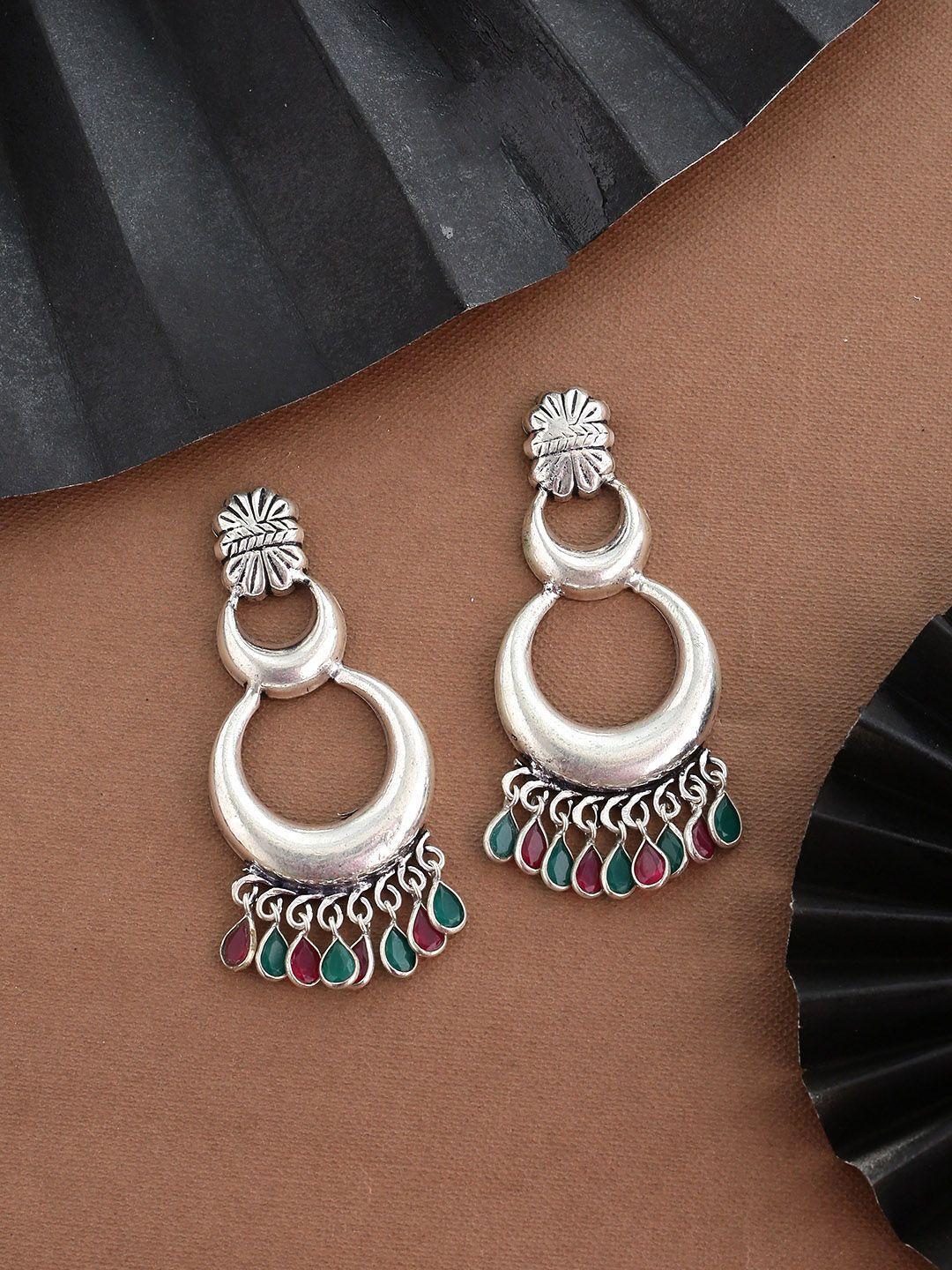 shoshaa silver-plated  & green classic drop earrings