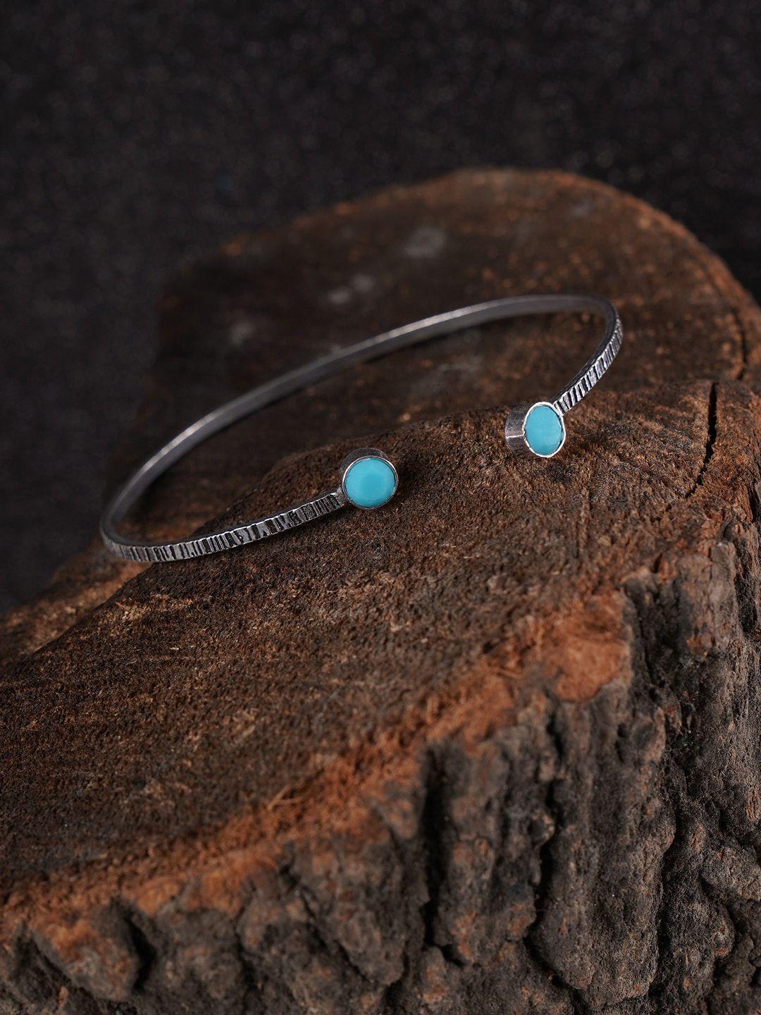 shoshaa turquoise blue & silver-plated oxidised cuff bracelet
