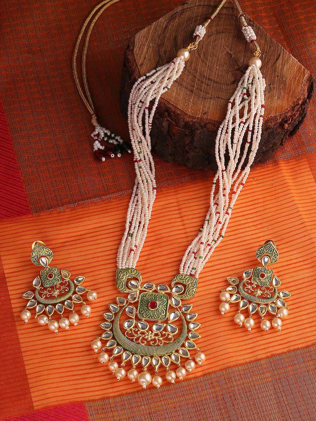 shoshaa women green & off-white handcrafted enamelled jeweller set