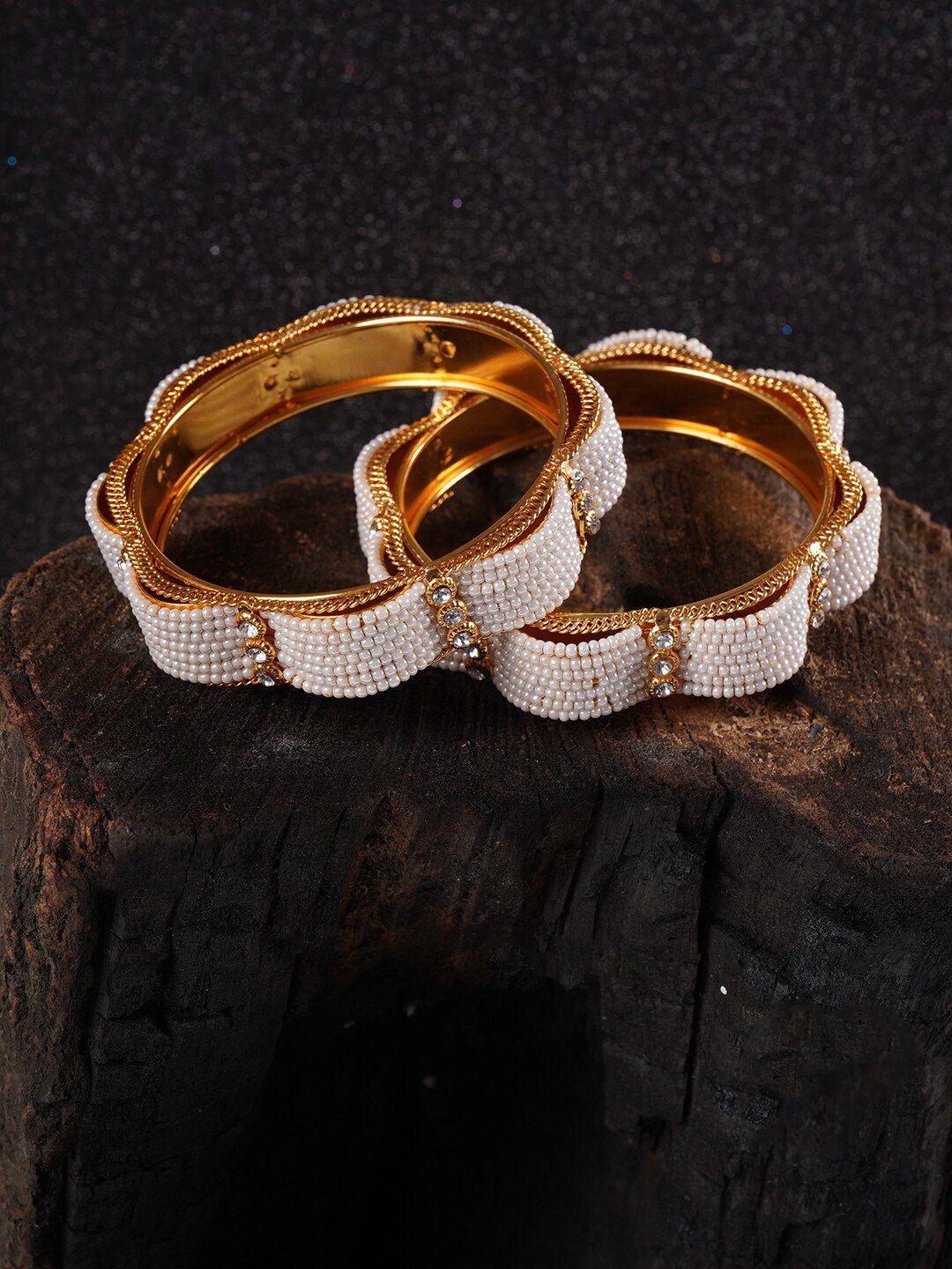 shoshaa women set of 2 gold-plated & white beaded handcrafted bangles