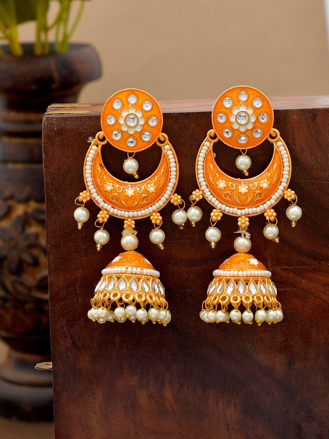 shoshaa yellow artificial stones & beads ethnic earrings
