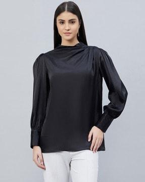 shoulder pleated top with embellished