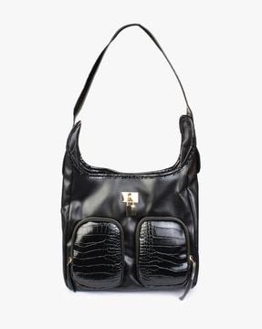 shoulder bag with croc-embossed pockets