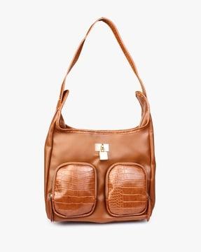 shoulder bag with croc-embossed pockets