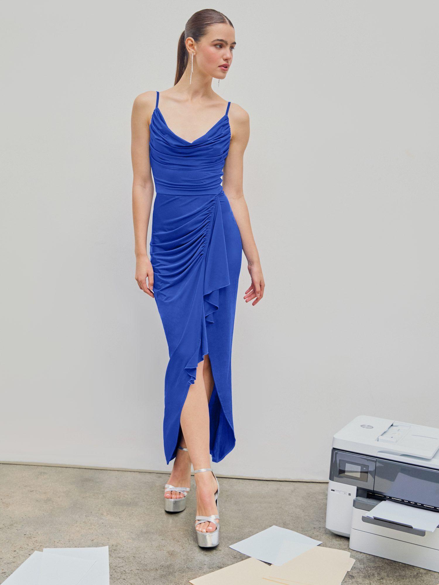 shoulder strap solid pleated maxi dress