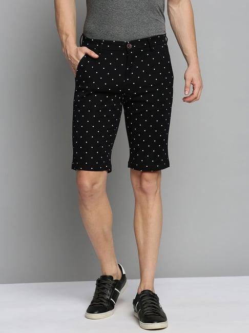 show off black cotton regular fit printed shorts