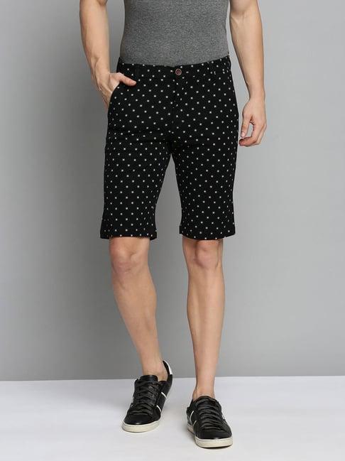 show off black cotton regular fit printed shorts