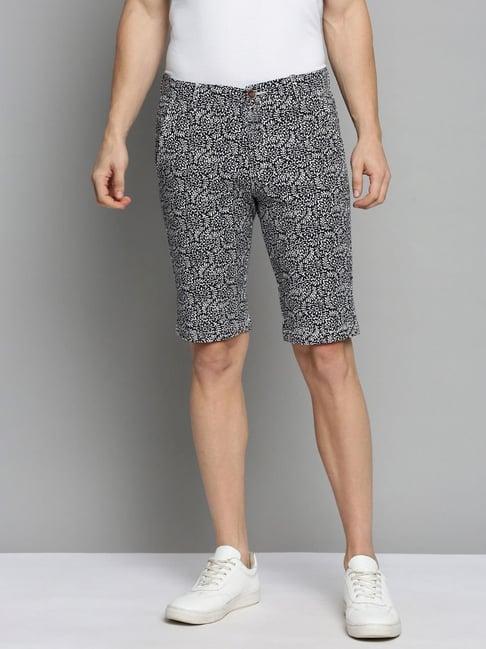 show off black cotton regular fit printed shorts