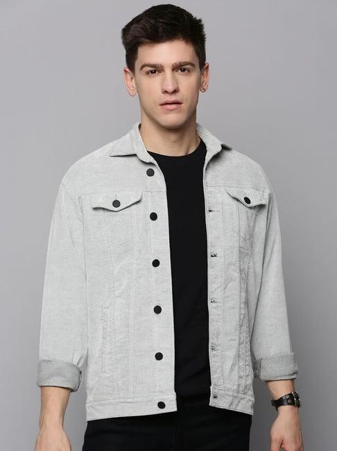 show off grey regular fit self pattern jacket