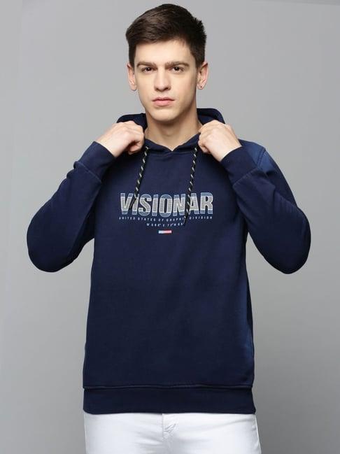 show off navy blue cotton regular fit printed sweatshirt