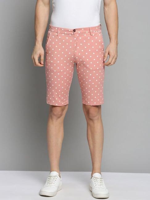 show off peach cotton regular fit printed shorts