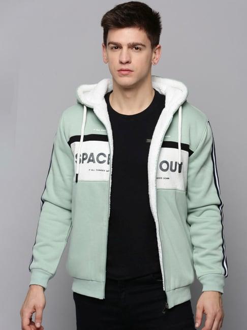 show off sea green cotton regular fit hooded sweatshirt