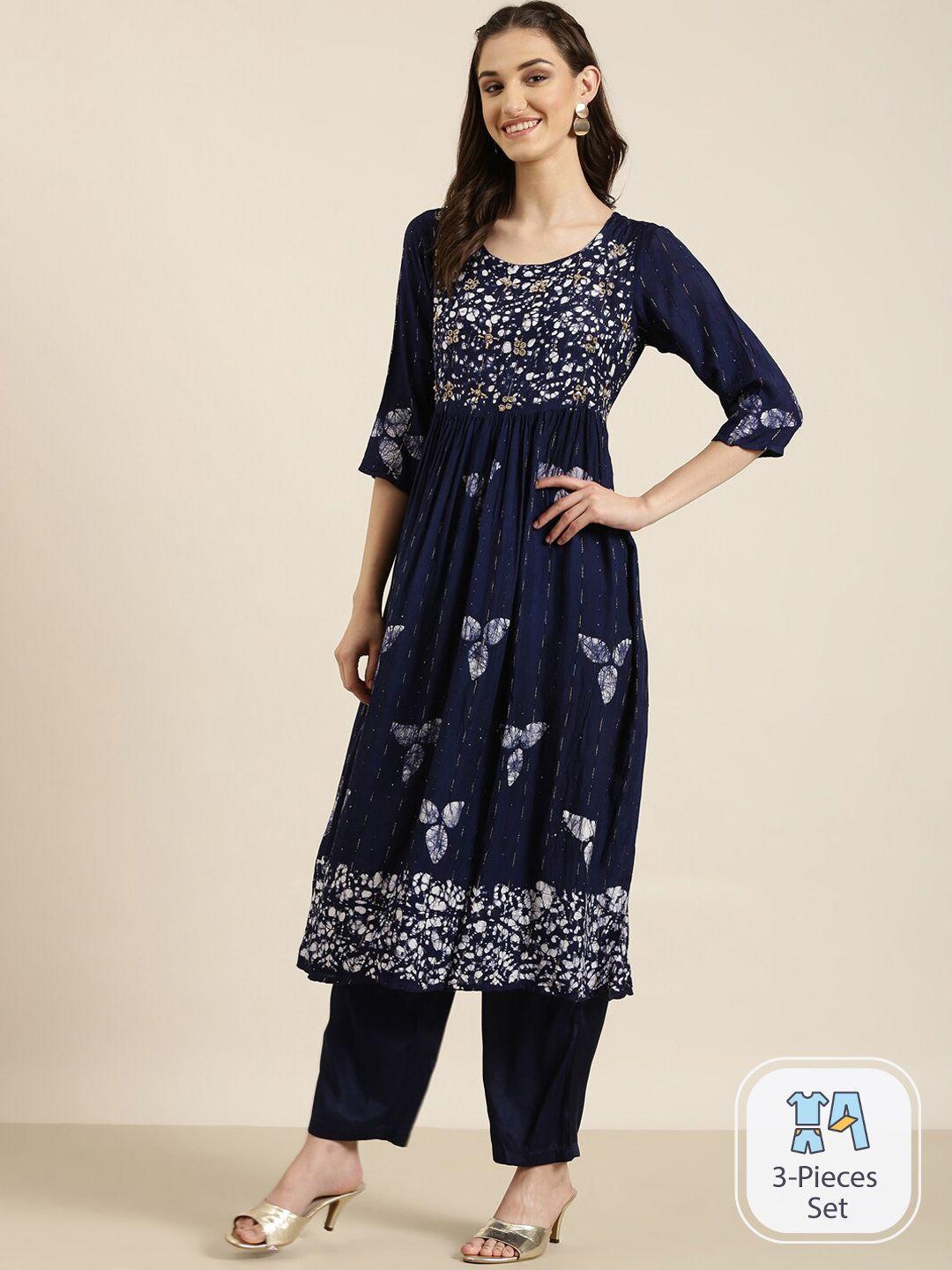 showoff abstract printed beads and stones kurta with trousers & dupatta