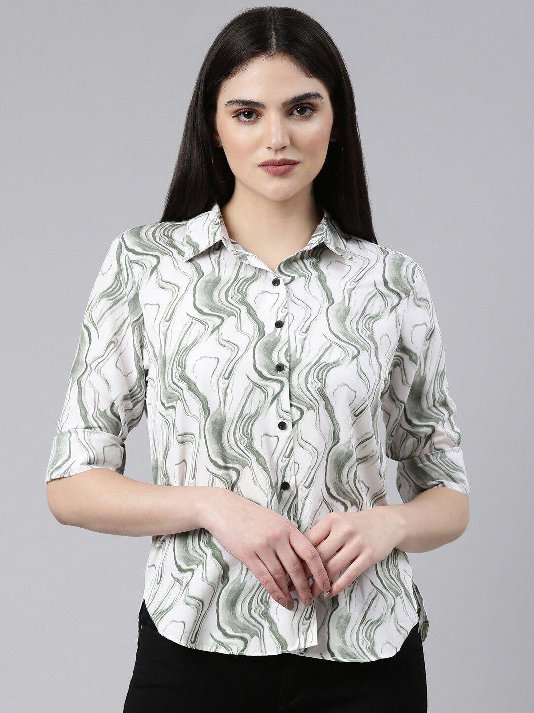 showoff abstract printed spread collar classic fit opaque casual shirt