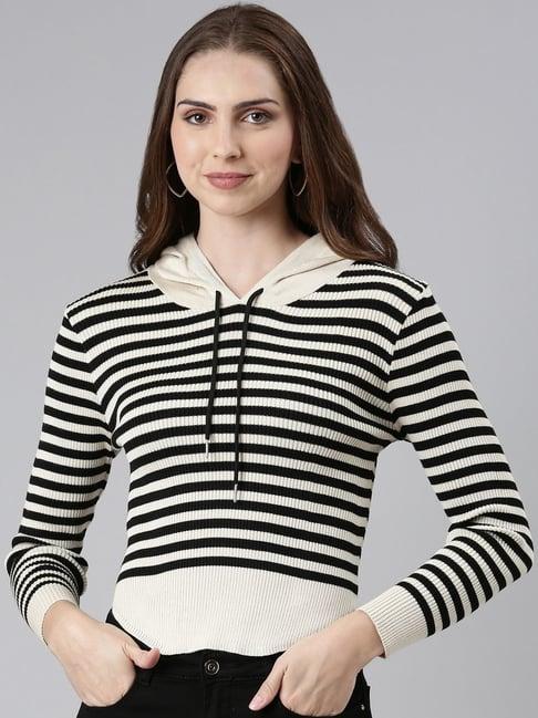 showoff beige & black striped sweatshirt