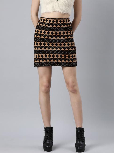 showoff black & brown printed skirt