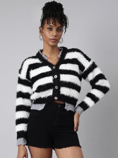 showoff black & white striped cardigan