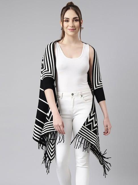 showoff black & white striped poncho