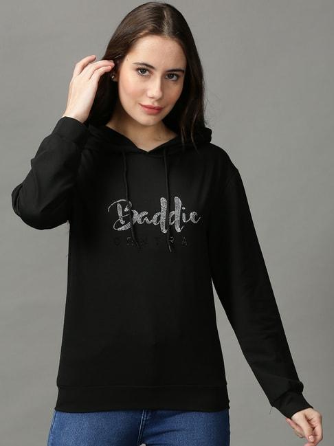 showoff black cotton embellished hoodie