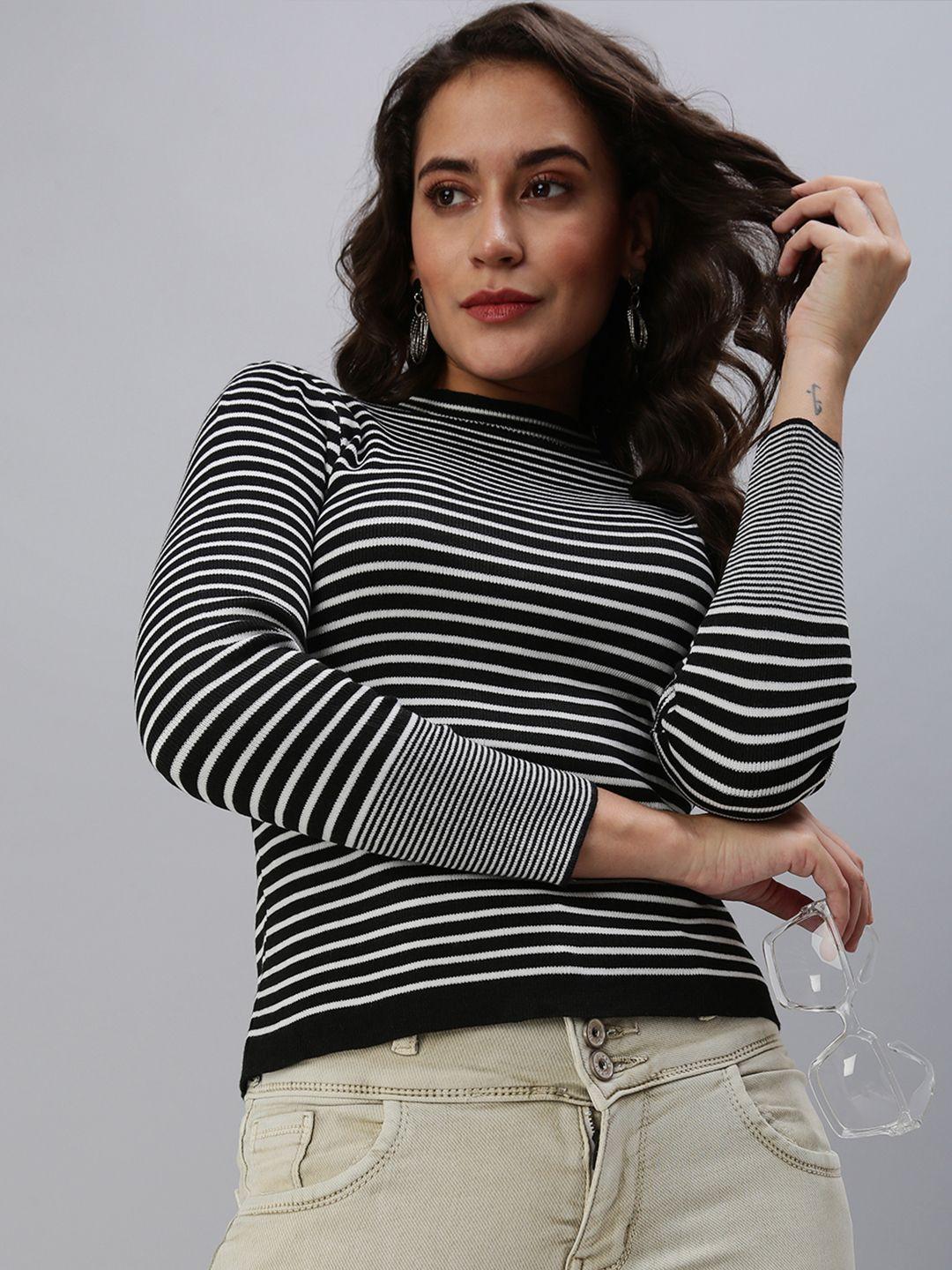showoff black horizontal striped fitted top