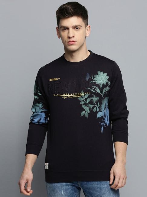 showoff black regular fit printed sweatshirt