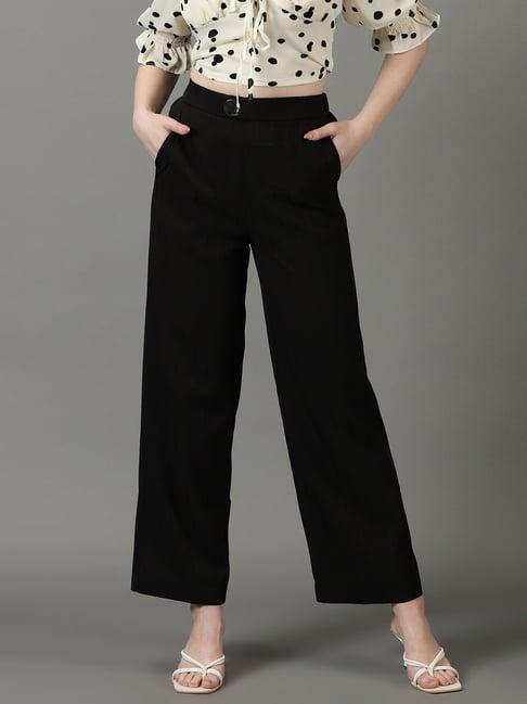 showoff black relaxed fit high rise trousers