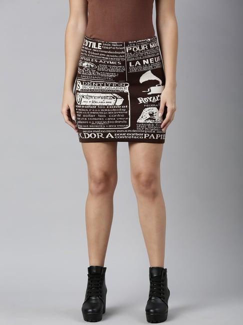 showoff brown & white self design skirt