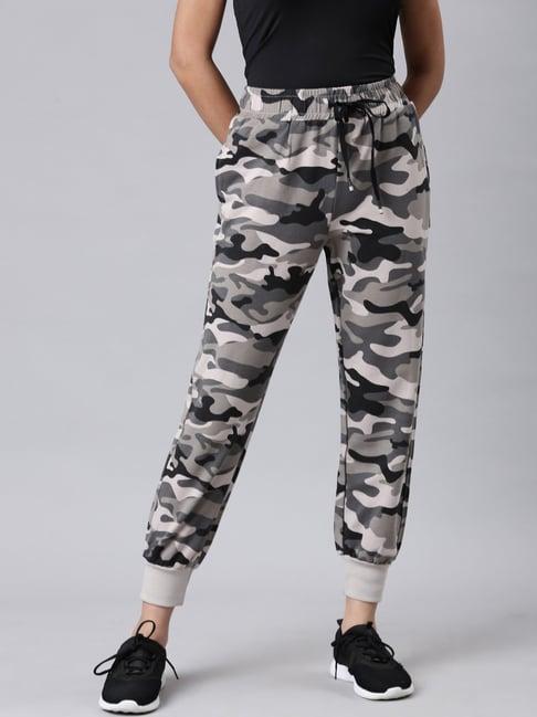 showoff brown cotton blend camo print mid rise joggers