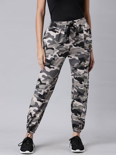 showoff brown cotton blend camo print mid rise joggers