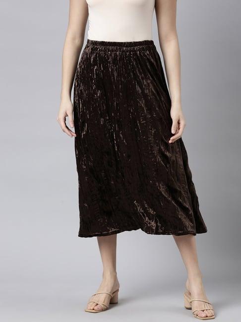 showoff brown velvet midi skirt
