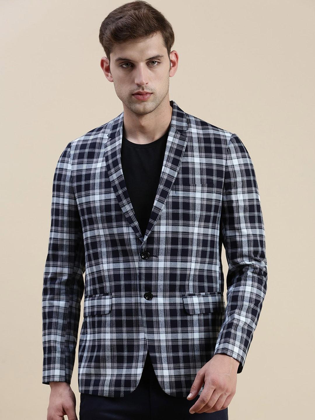 showoff checked slim-fit single breasted casual blazers
