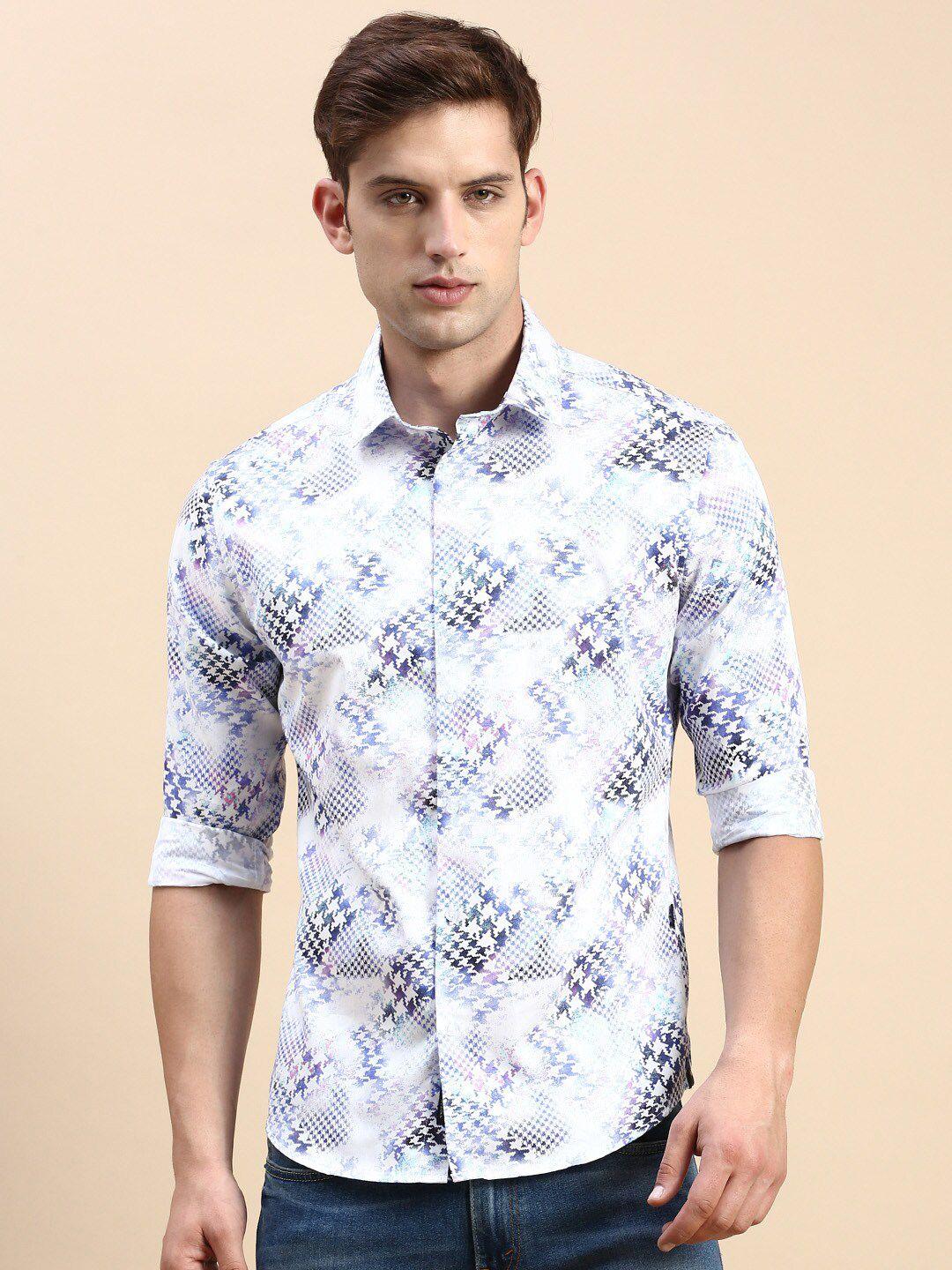 showoff comfort slim fit abstract printed cotton casual shirt