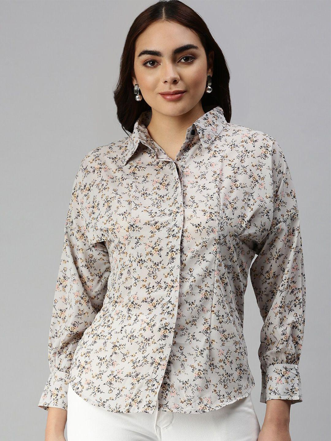 showoff contemporary floral printed casual slim fit shirt