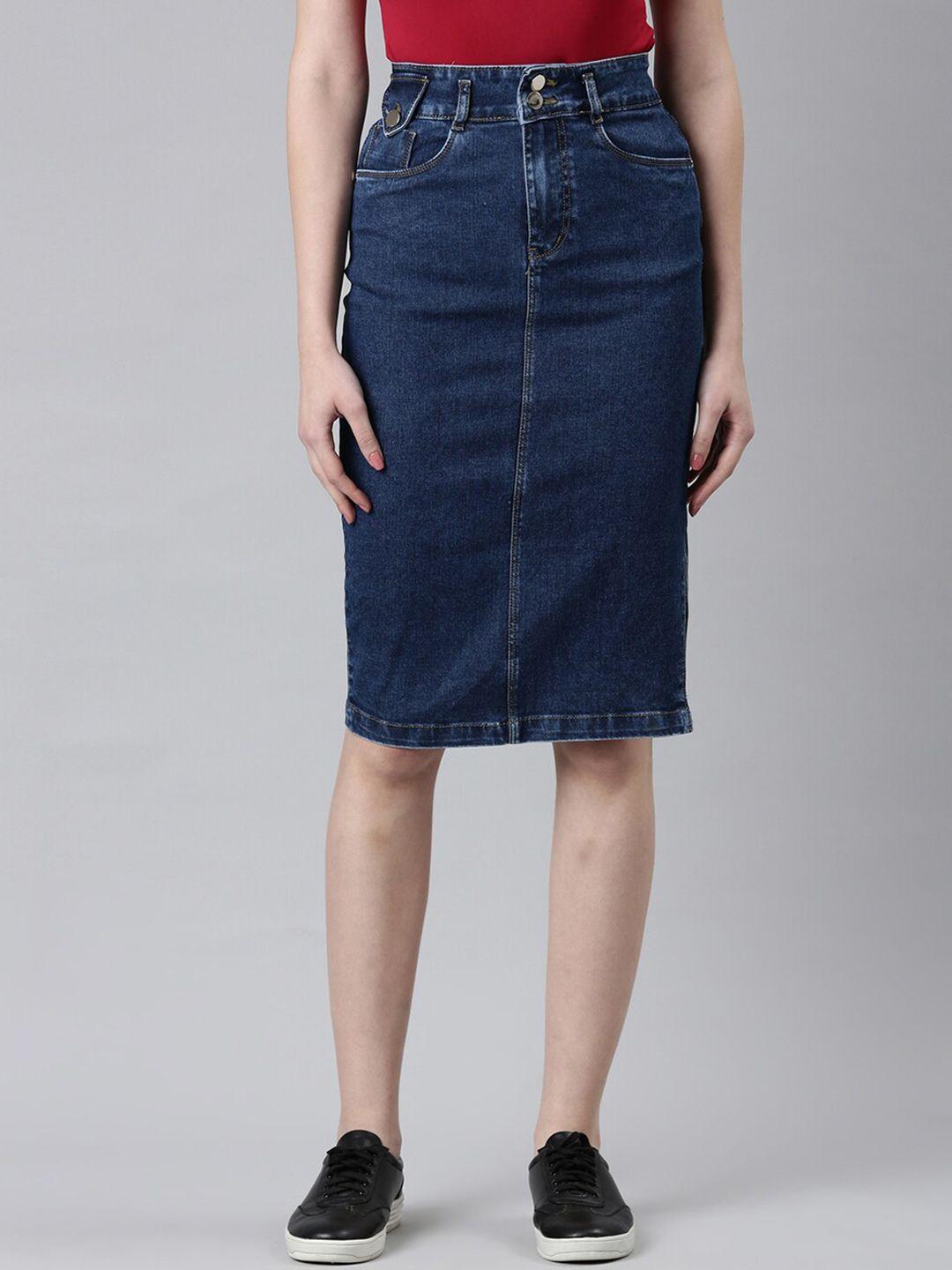 showoff denim knee-length pencil skirt