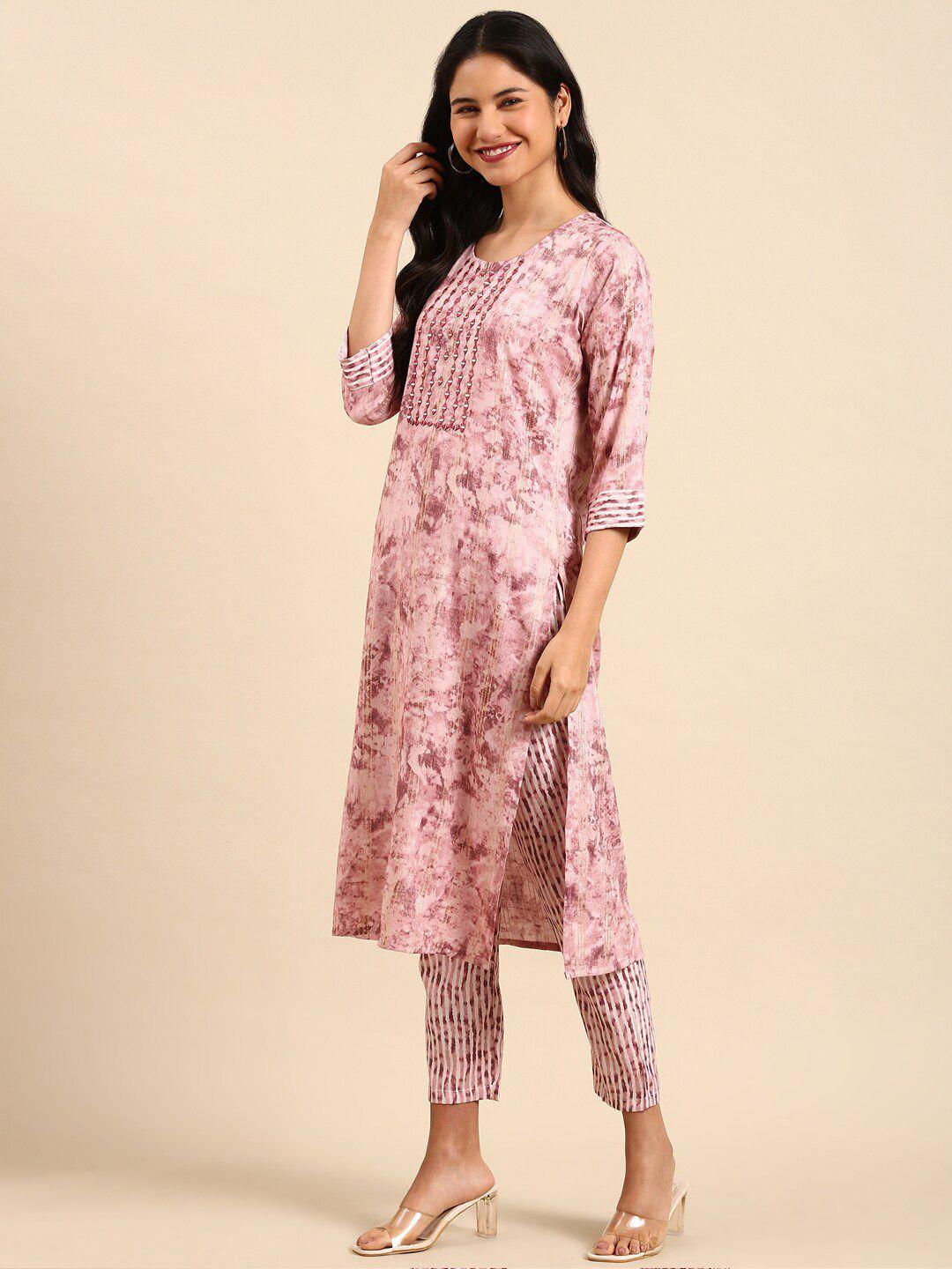 showoff dyed mirror work kurta with trousers & dupatta