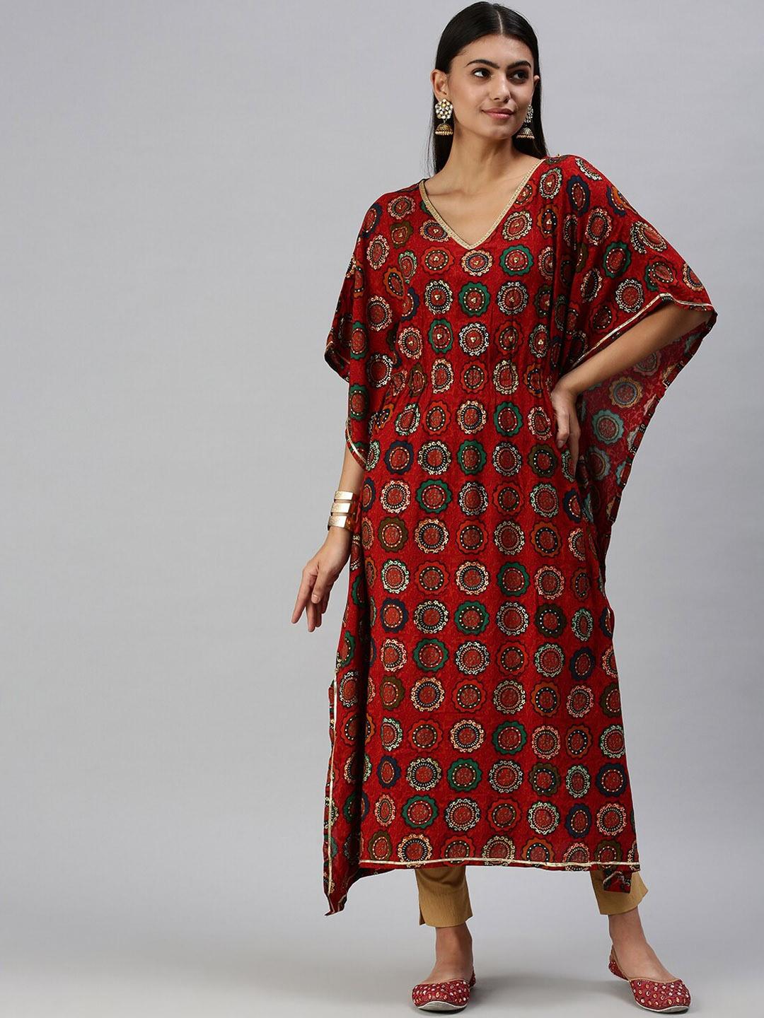 showoff ethnic motifs foil printed flared sleeves kaftan kurta