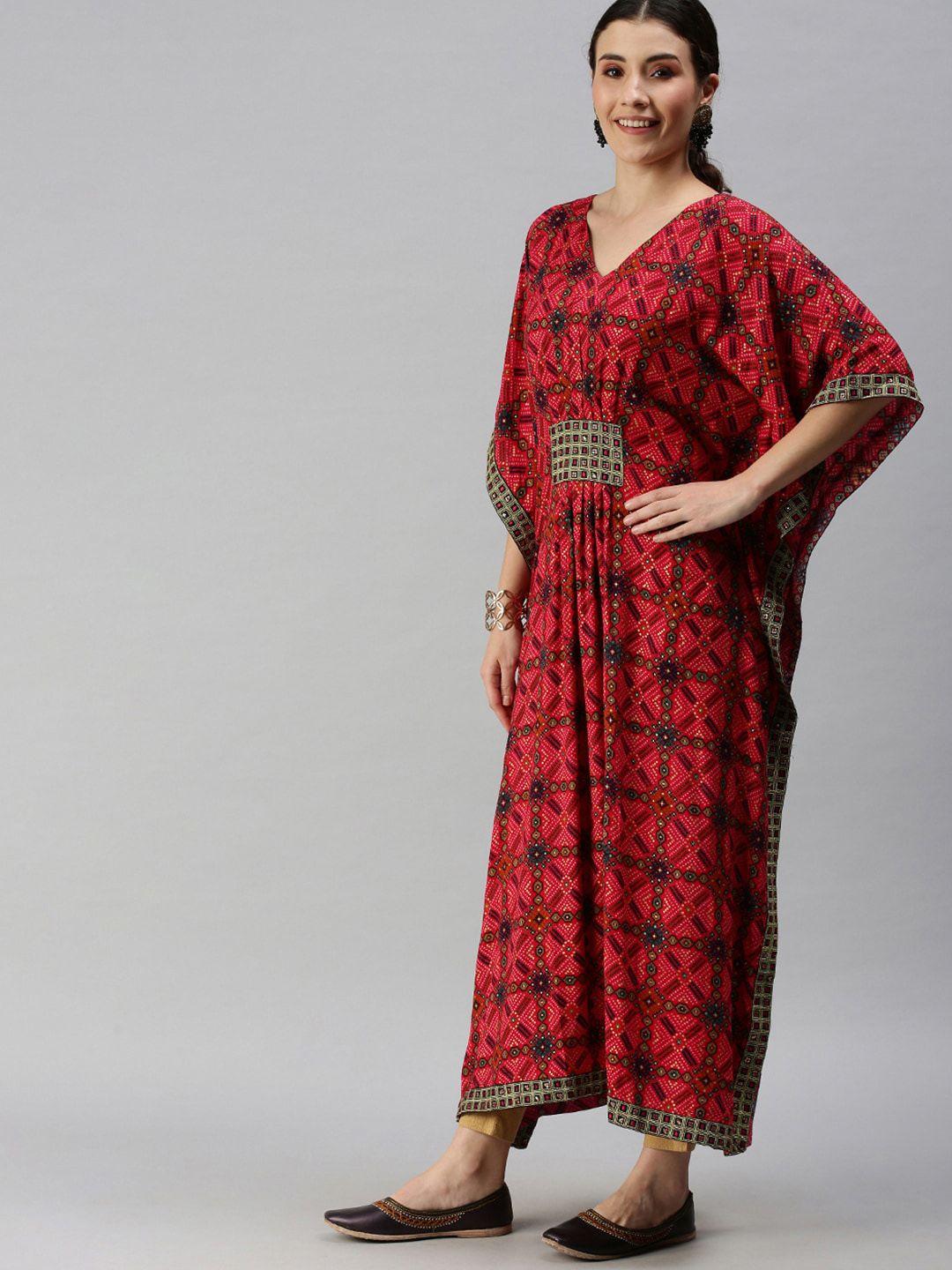 showoff ethnic motifs printed sequinned kaftan kurta
