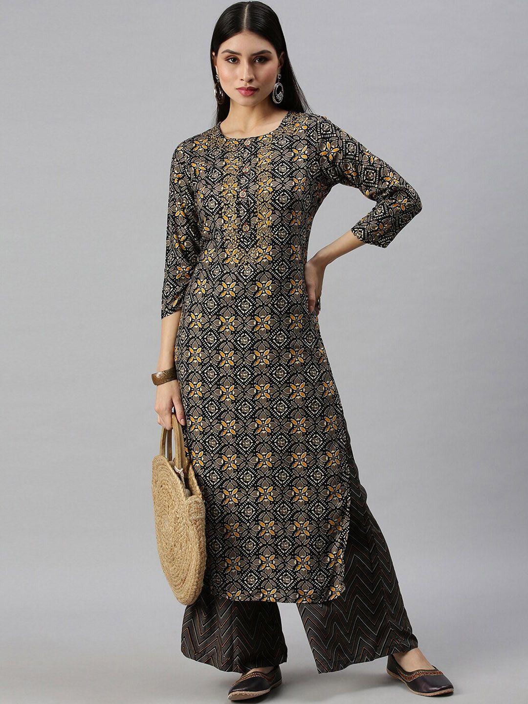 showoff ethnic motifs printed sequinned kurta with palazzos