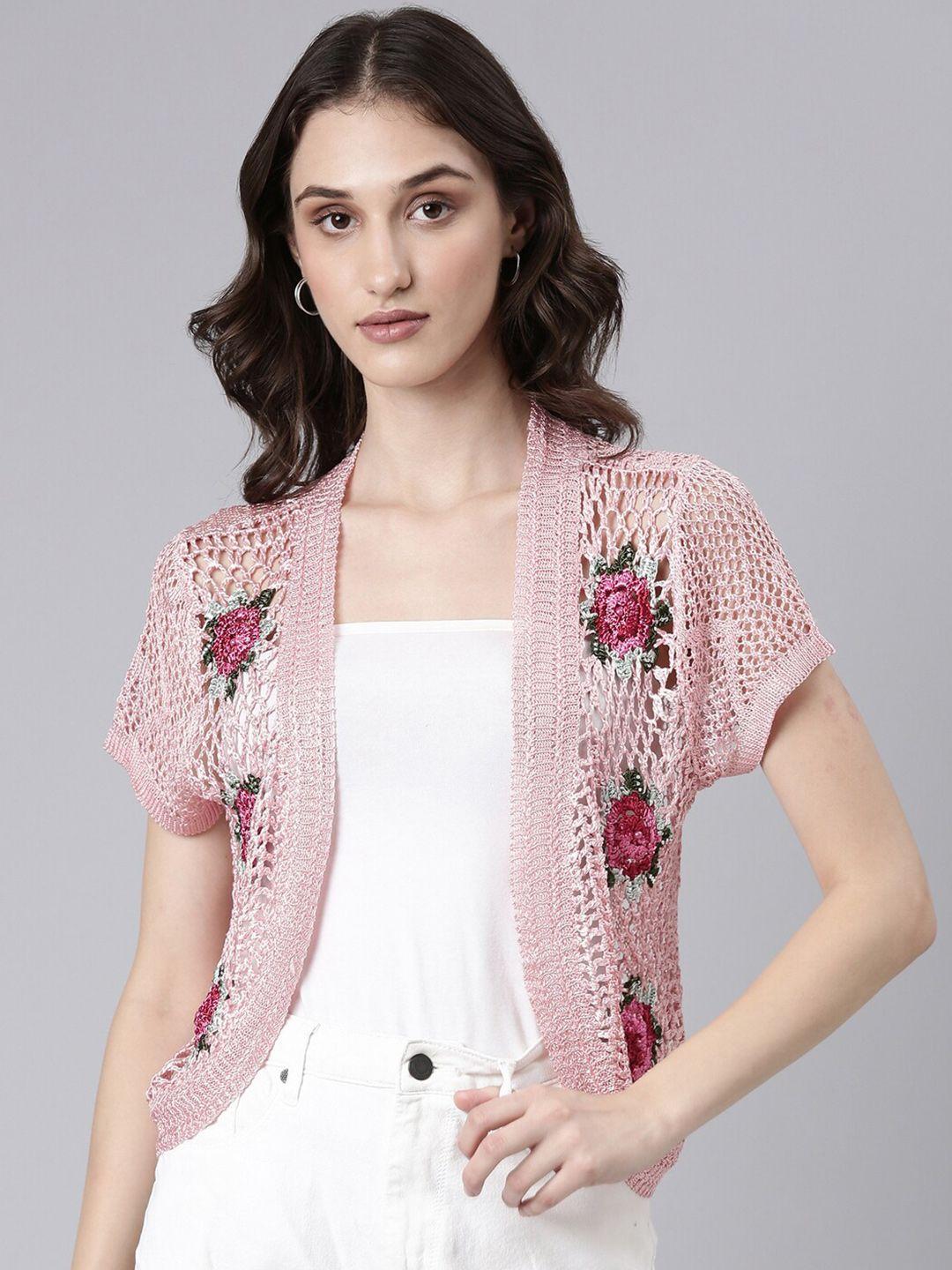 showoff floral embroidered acrylic crop shrug