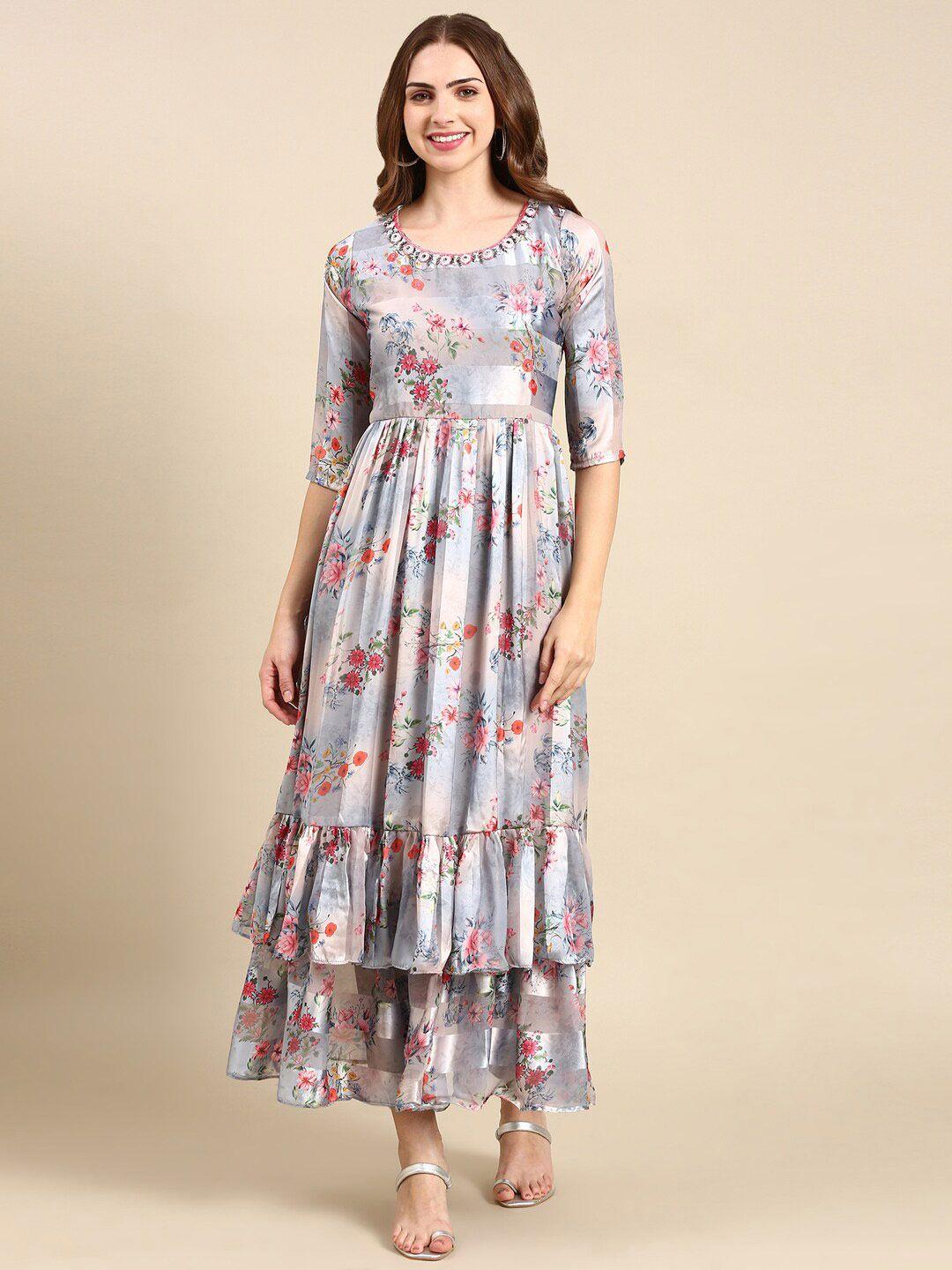 showoff floral printed chiffon maxi dress