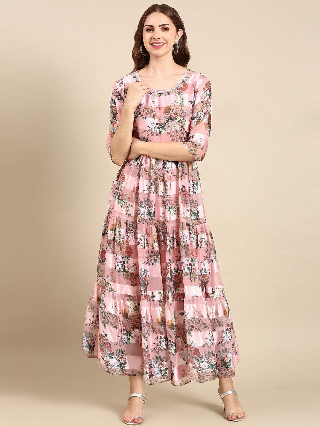 showoff floral printed chiffon maxi dress