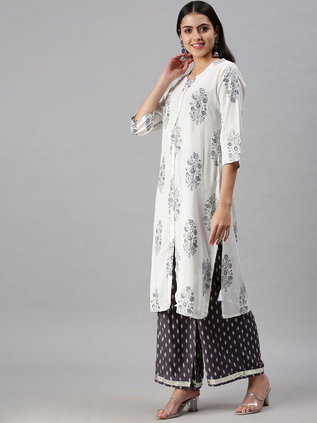 showoff floral printed sequinned kurta with palazzos