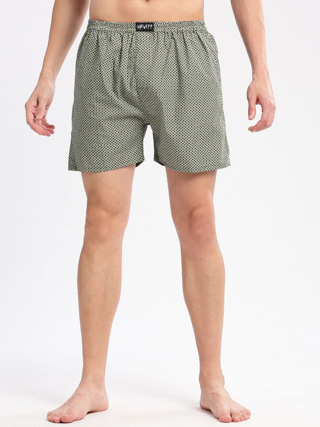 showoff geometric printed pure cotton boxers am-141-10_olive