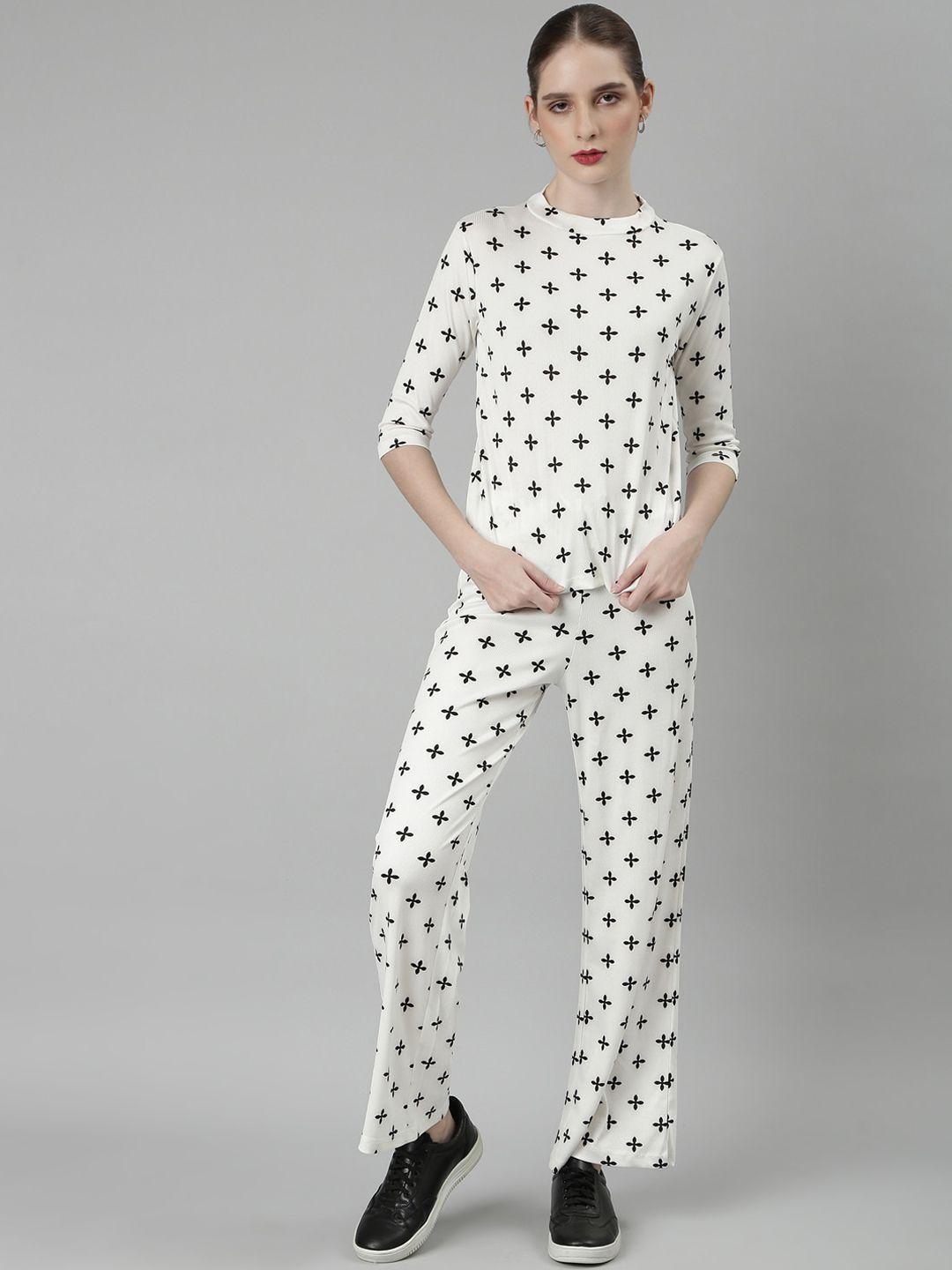 showoff geometric printed round neck track suit
